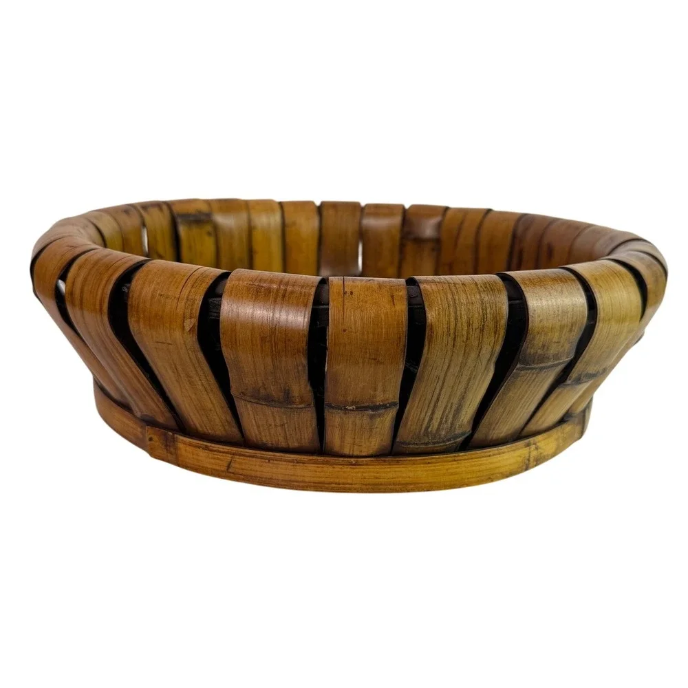 Large Rattan Bamboo Round Basket Tray‎ Centerpiece Serving Bowl Boho Decor